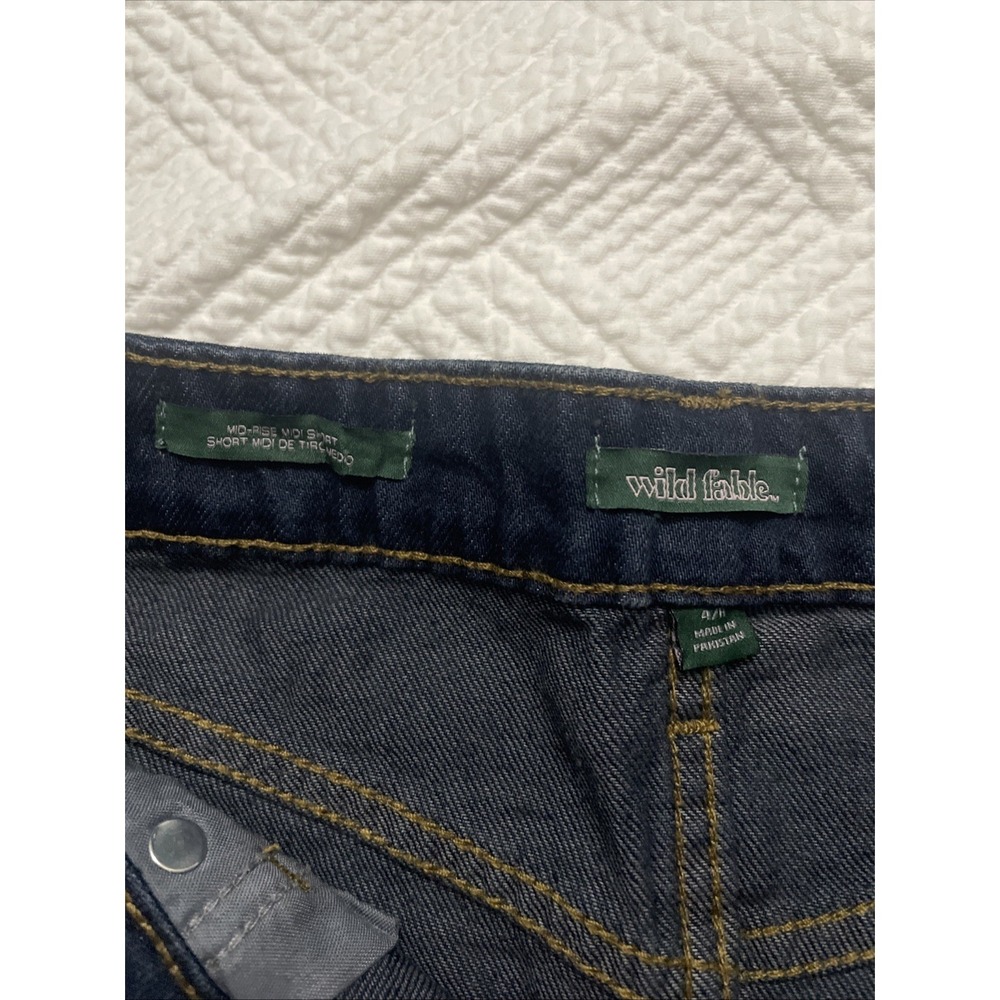 Wild Fable Denim Shorts Size 4 Dark Wash Mid Rise Midi 4" Inseam Low Stretch NWT - Picture 4 of 10